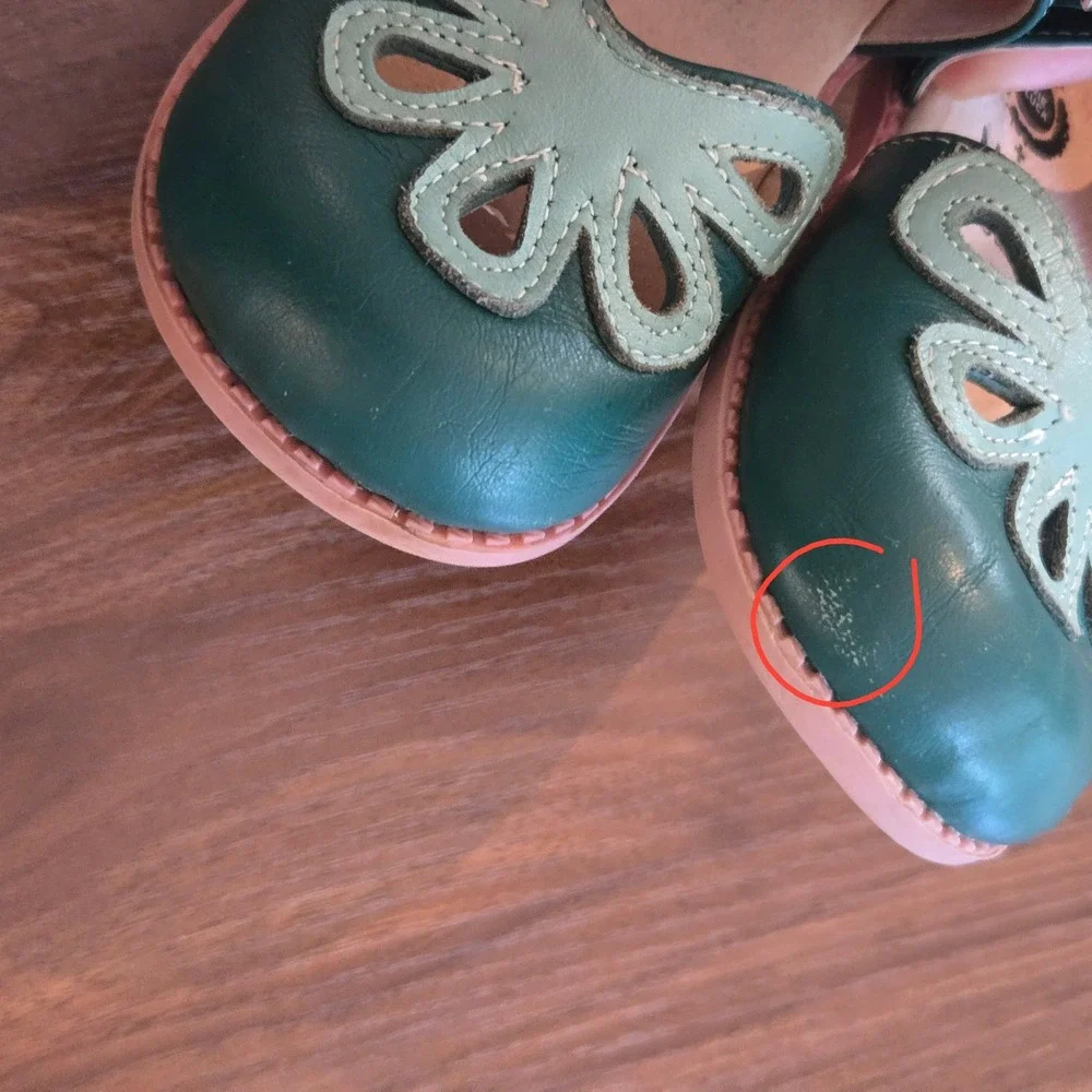 Livie & Luca Matilda Jane Girls Teal Green Leather Butterfly Mary Jane Shoes 9c